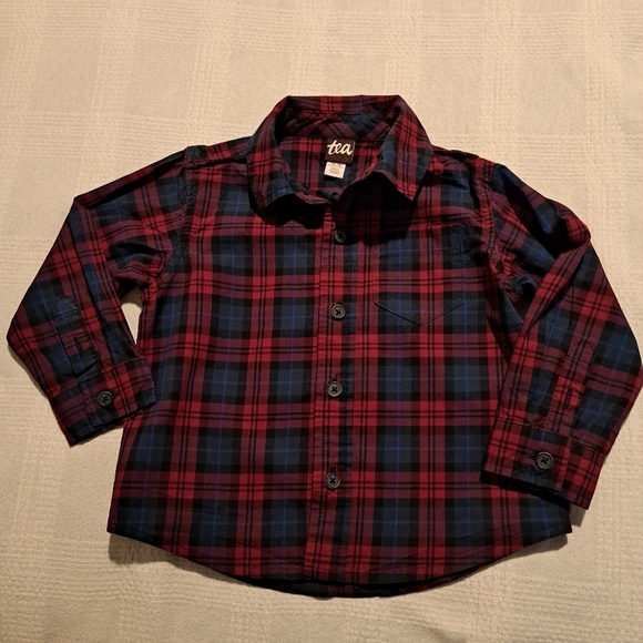 Tea Collection boys 12-18 months plaid button down shirt - Picture 1 of 5